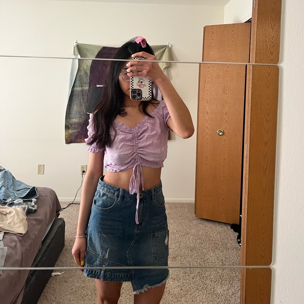Asymmetrical denim skirt